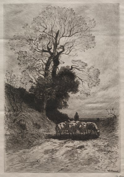 A nyáj visszatérése, c. 1870. alkotó: Theophile Narcisse Chauvel