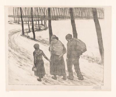 Férfi és nő két gyermekkel sétál egy országúton Pauvres gens alkotó: Théo van Rysselberghe