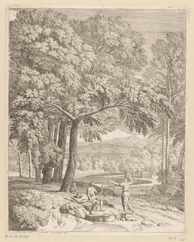 Árkádiai táj két férfival és egy kosarat hordozó nővel Suite de paysages (sorozat címe) alkotó: Théodore