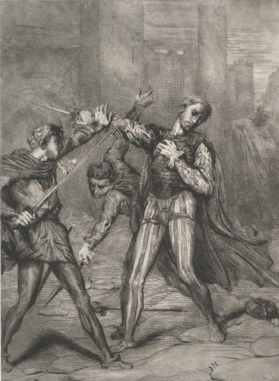 Gazember, te halsz meg: 10. tábla az Othello 5. felvonás 1. jelenetéből, 1844-ben metszett, 1900-ban újranyomva. alkotó: Théodore Chassériau