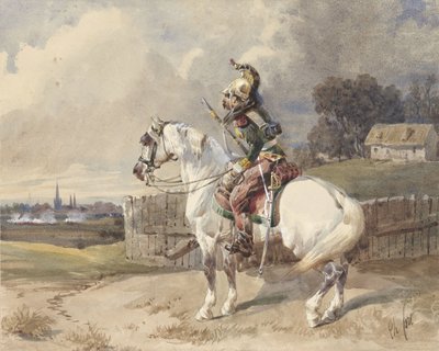 Francia dragonyos fehér lovon, balra fordulva, profilban alkotó: Théodore Fort (signed by artist)