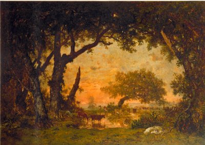 Kilépés az erdőből Fontainebleau-ban, naplemente (olaj, vászon alkotó: Pierre Etienne Theodore Rousseau