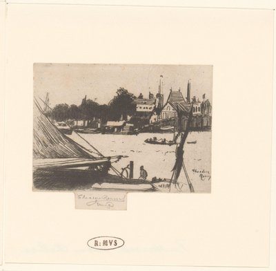 Kilátás a folyóra csónakokkal Battersea a Chelsea-től alkotó: Théodore Roussel (signed by artist)