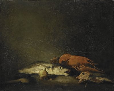 Csendélet hallal és homárral alkotó: Théodule Augustin Ribot