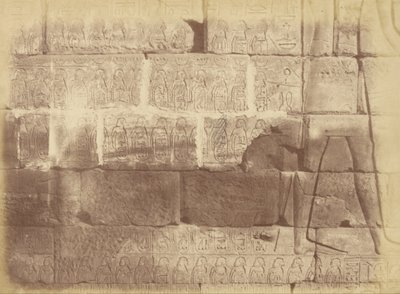 Közeli kép a hieroglif feliratokról és szobrokról (a legyőzött nemzetek listája), Karnak alkotó: Théodule Devéria