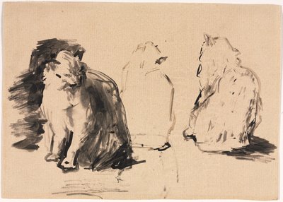 Macskák recto, Vázlat két ölelő alakról verso. alkotó: Auguste Theodule Ribot