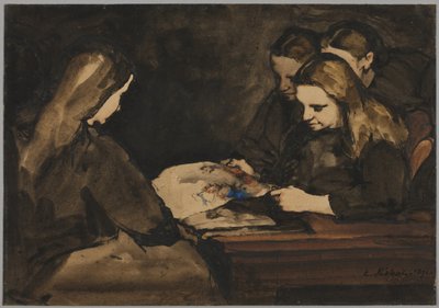 Négy lány rajzot tanul, 1876. alkotó: Auguste Theodule Ribot