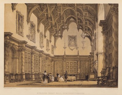 Burleigh Great Hall, Northamptonshire (akvatinta) alkotó: Thomas (after) Allom