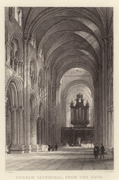 Durham katedrális, a hajóról (metszet) alkotó: Thomas (after) Allom