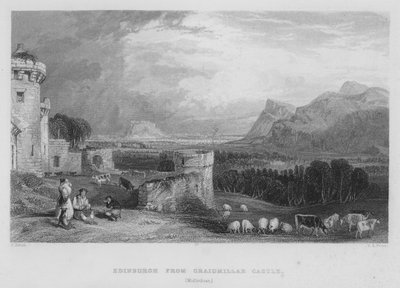 Edinburgh a Craigmillar kastélyból, Midlothian (metszet) alkotó: Thomas (after) Allom