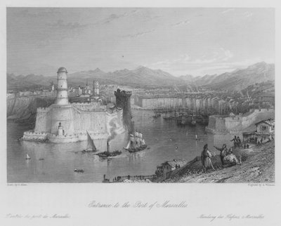 Bejárat a marseille-i kikötőbe (metszet) alkotó: Thomas (after) Allom