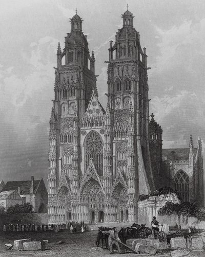 A tours-i Szent Gátyás-székesegyház külseje (metszet) alkotó: Thomas (after) Allom