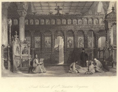 Szent Theodor görög templom, Pergamus, Kis-Ázsia (metszet) alkotó: Thomas (after) Allom