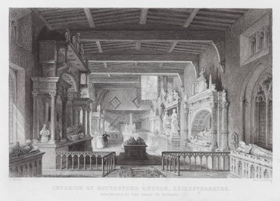Bottesford templom belseje, Leicestershire, Rutland grófjainak emlékművei (metszet) alkotó: Thomas (after) Allom