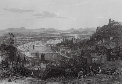 Lyon, a La Croix Rousse-ból (metszet) alkotó: Thomas (after) Allom