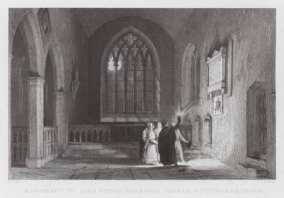Lord Byron emlékműve, Hucknall-templom, Nottinghamshire (metszet) alkotó: Thomas (after) Allom