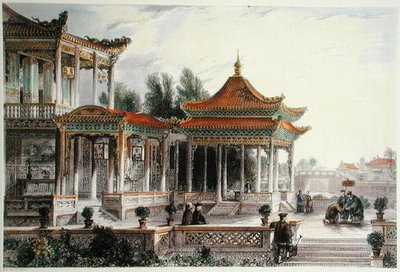 A Remény Csillagának pavilonja, Tong Chow, 1850 körül (színes litó) alkotó: Thomas (after) Allom