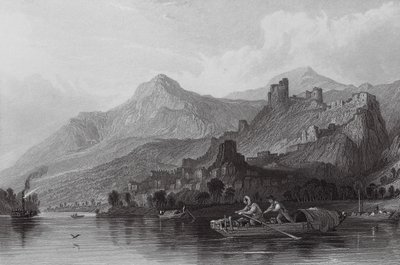Rochemaure, a Rhone folyón (metszet) alkotó: Thomas (after) Allom