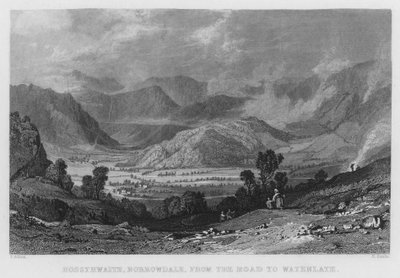 Rossthwaite, Borrowdale, a Watenlath felé vezető úttól (metszet) alkotó: Thomas (after) Allom