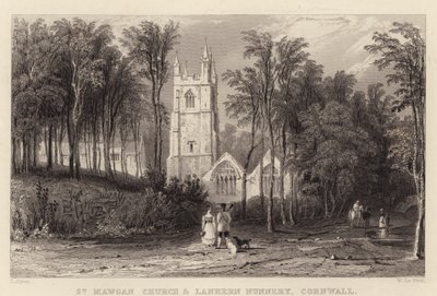 St Mawgan templom és Lanhern kolostor, Cornwall (metszet) alkotó: Thomas (after) Allom