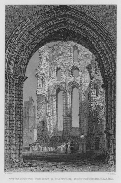 Tynemouth rendház és kastély, Northumberland (metszet) alkotó: Thomas (after) Allom