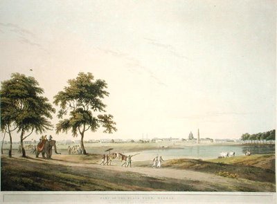 A Madras-i Black Town része, 34. tábla az „Oriental Scenery: Twenty Four Views in Hindoostan” című filmből, Thomas és William (1769-1837) Daniell metszete alkotó: Thomas (after) Daniell