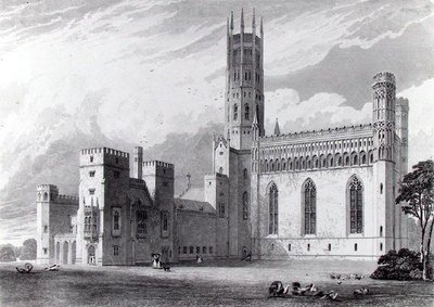 Fonthill Abbey délkeletről, John Britton „A Fonthill apátság grafikai és irodalmi illusztrációi” című művéből, S. Rayner rajzolta és W. Tombleson metszet alkotó: Thomas (after) Higham