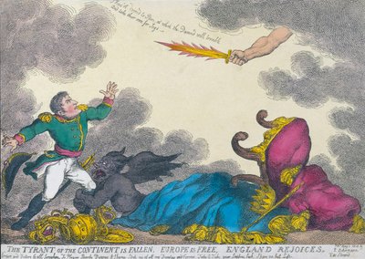 Napóleon 1814-es trónról való lemondását ünneplő rajzfilm alkotó: Thomas (after) Rowlandson
