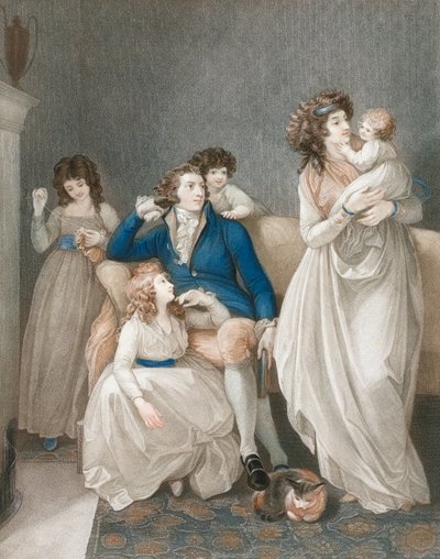 18. század végi, 19. század eleji jómódú családi jelenet. alkotó: Thomas (after) Stothard