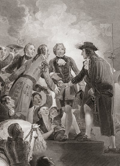 Vilmos, Orange hercege (később III. Vilmos király) Brixhamben landol. (nyomtatás) alkotó: Thomas (after) Stothard