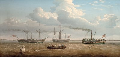 Három evezős-gőzhajó, a "Kingston", a "Prince Frederick" és a "Calder" Selbyből a Hull Roadsban, 1823 körül (olaj, vászon) alkotó: Thomas A. Binks