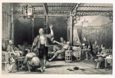 Kínai ópiumdohányzók, George Newenham Wright (kb. 1790-1877) „China in a Series of Views” című filmből, 1843 alkotó: Thomas Allom