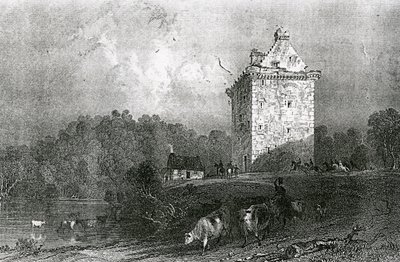 Gilnockie – vagy Johnny Armstrong tornya (Dumfries-shire), metszett Henry Adlard, 1937 alkotó: Thomas Allom