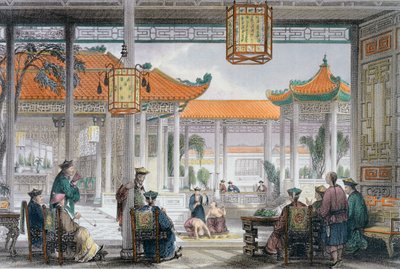 "Zsonglőrök kiállítása egy mandarin palota udvarában", Kína, 1843 alkotó: Thomas Allom