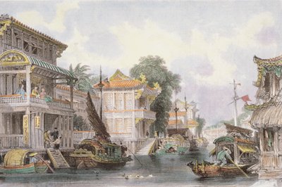 Jelenet a Horan-csatornán Kanton közelében, 1850 körül alkotó: Thomas Allom