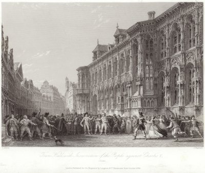 Városháza a nép felkelésével V. Károly ellen alkotó: Thomas Allom