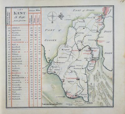 Kent, 39r. lemez, Anglia és Wales általános térképeinek teljes készletéből..., 1724 (toll, tinta és WC papíron) alkotó: Thomas Badeslade