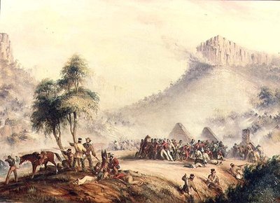 Kaffir és Rebel Hottentots megtámadta Yarborough ezredes járőrét Waterkloofban alkotó: Thomas Baines