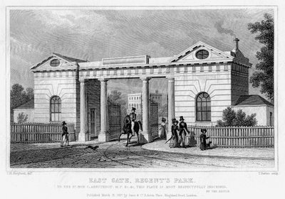 East Gate, Regents Park, London, 1827. alkotó: Thomas Barber