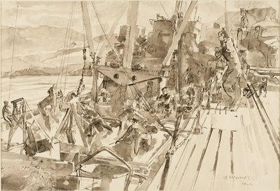 Szén kirakodása, Hvitanes (tinta papíron) alkotó: Thomas Barclay Hennell