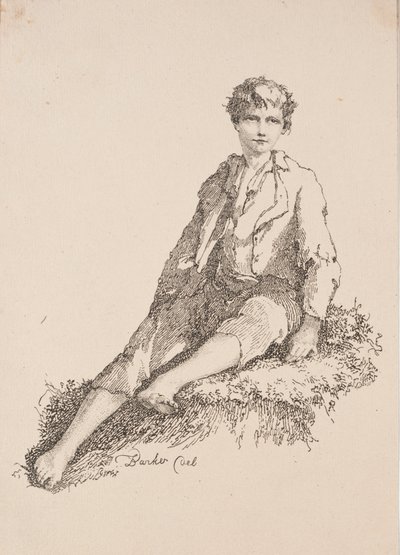 A poliautográfia mintái: Fiú füves parton ül, 1803. alkotó: Thomas Barker