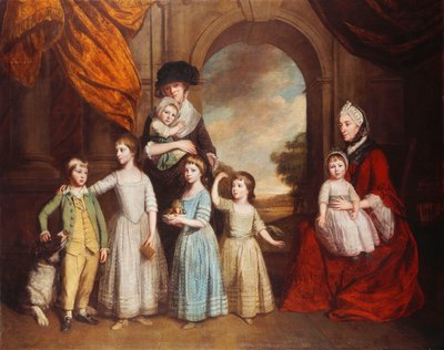 A Craven Children csoportportréja, teljes alakos, boltív előtt, túlvilági tájjal, 1776 alkotó: Thomas Beach