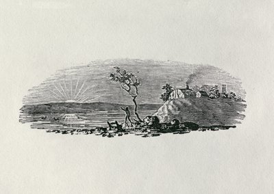 Téli naplemente a Brit madarak és négylábúak története című filmből (bw metszet) alkotó: Thomas Bewick