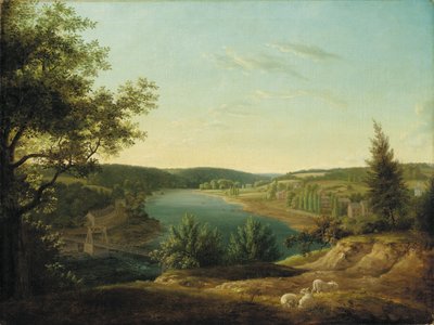 Kilátás a Lánchídra és a Schuylkill-vízesésre, öt mérföldre Philadelphiától alkotó: Thomas Birch