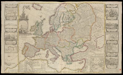 Európa új térképe Készült a londoni és párizsi Királyi Társasággal közölt legpontosabb megfigyelések alapján, 1720 körül (műszaki rajz) alkotó: Thomas Bowles