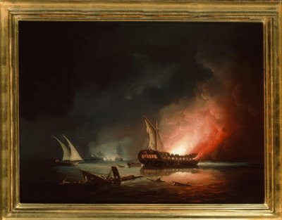Égő fregatt tengeri csata után alkotó: Thomas Buttersworth