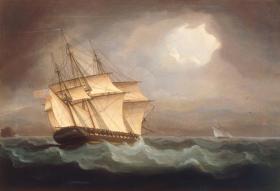 Egy brit fregatt egy francia vágót üldöz alkotó: Thomas Buttersworth