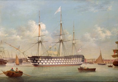 H.M.S. Britannia Plymouth mellett fekszik alkotó: Thomas Buttersworth