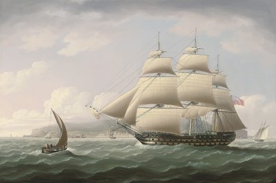 A Tiszteletreméltó Kelet-indiai Társaság Dunira nevű hajója a Funchal-öböl mellett halad el Madeira szigetén - Thomas Buttersworth alkotó: Thomas Buttersworth