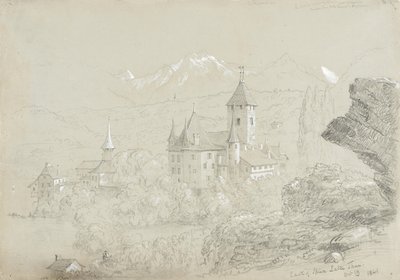 Spiez vára, 1841 (ceruza és gouache szürkés-zöld papíron) alkotó: Thomas Cole